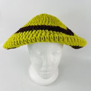Handmade Crochet Beret Slouch Round Hat Yellow Green Brown
